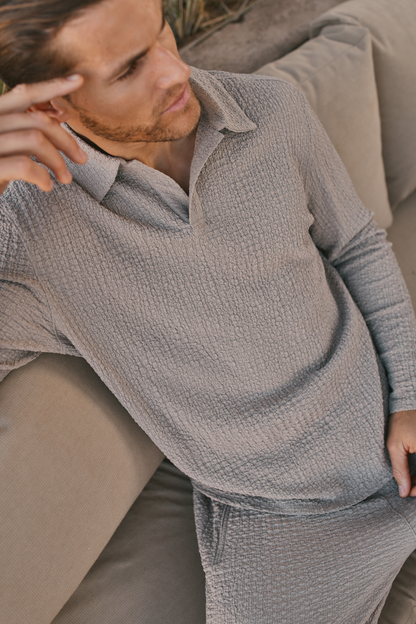 Polo à manches longues texturé Artie Ruched - Mushroom