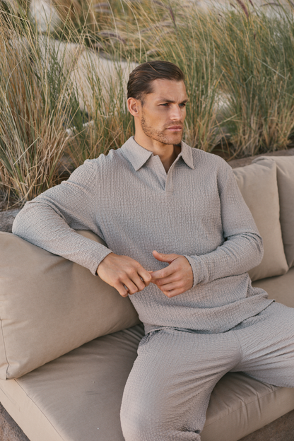 Polo à manches longues texturé Artie Ruched - Mushroom