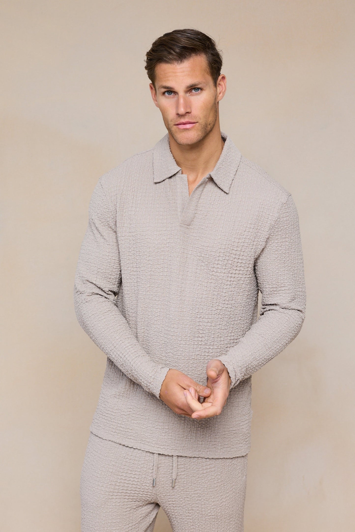 Polo à manches longues texturé Artie Ruched - Mushroom
