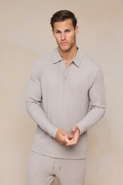 Polo à manches longues texturé Artie Ruched - Mushroom