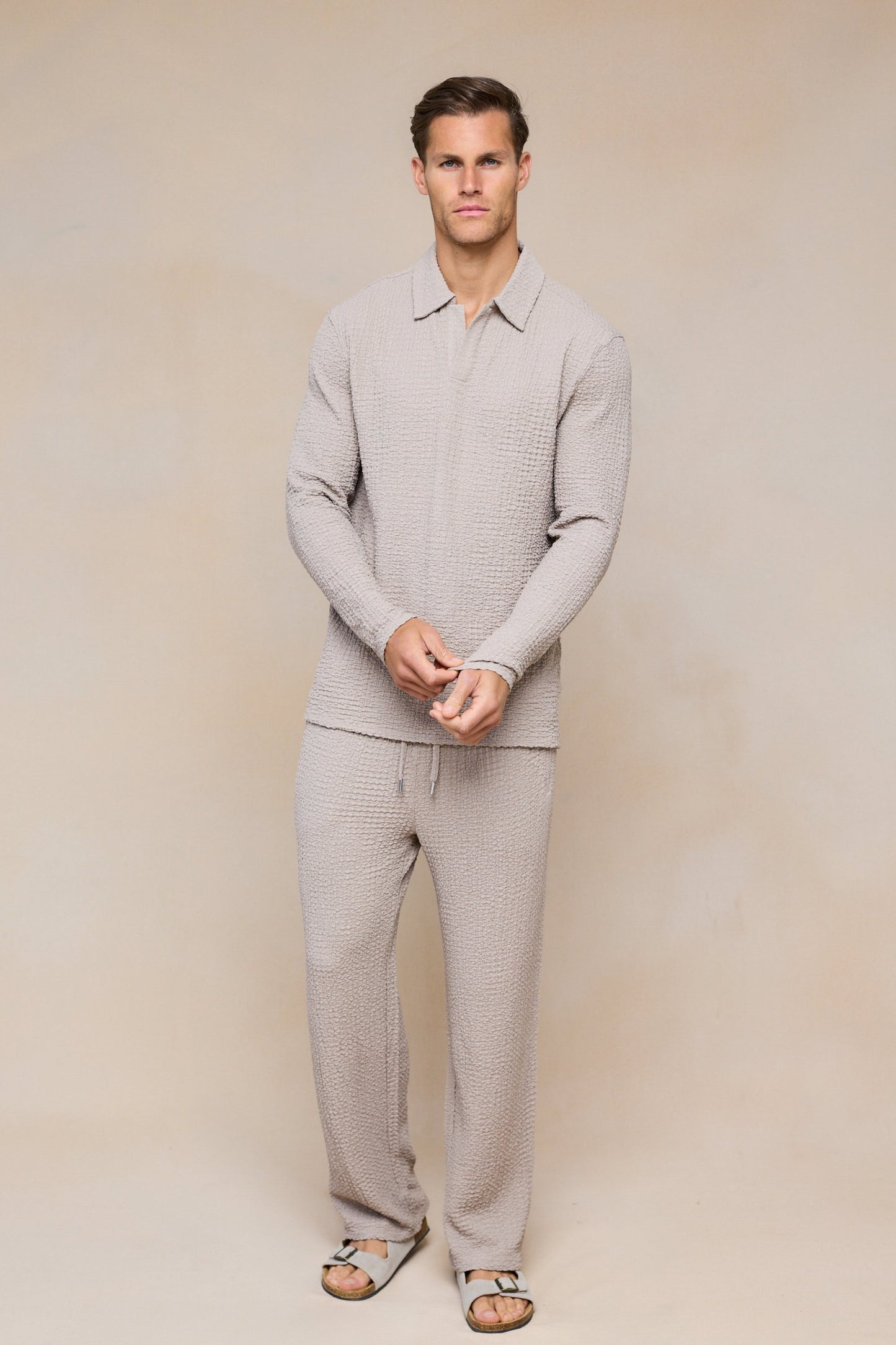 Polo à manches longues texturé Artie Ruched - Mushroom