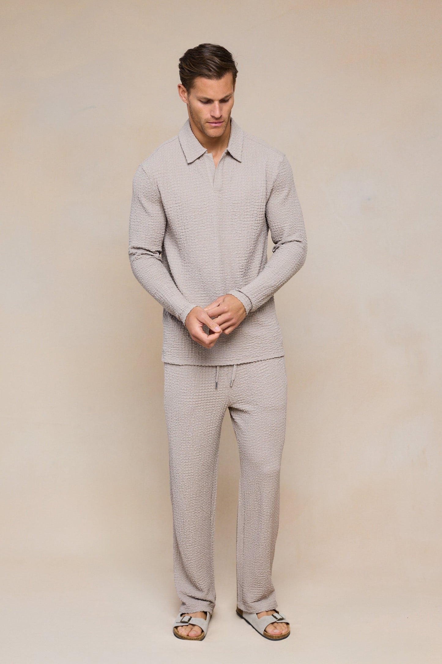 Polo à manches longues texturé Artie Ruched - Mushroom