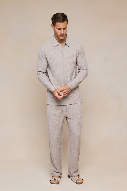 Polo à manches longues texturé Artie Ruched - Mushroom